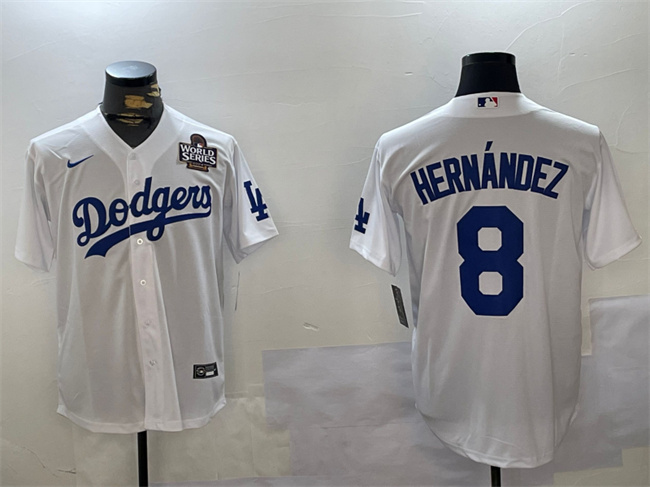 Men's Los Angeles Dodgers #8 Enrique Hernández White 2024 World Series Cool Base Stitched Baseball Jersey Men's Los Angeles Dodgers #8 Enrique Hernández White 2024 World Series Cool Base Stitched Baseball Jersey